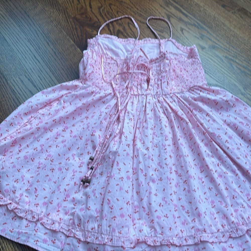 Free People Gabby Mini Dress Pink/Rose Cherry Print Lace Up Back size small - Picture 5 of 6